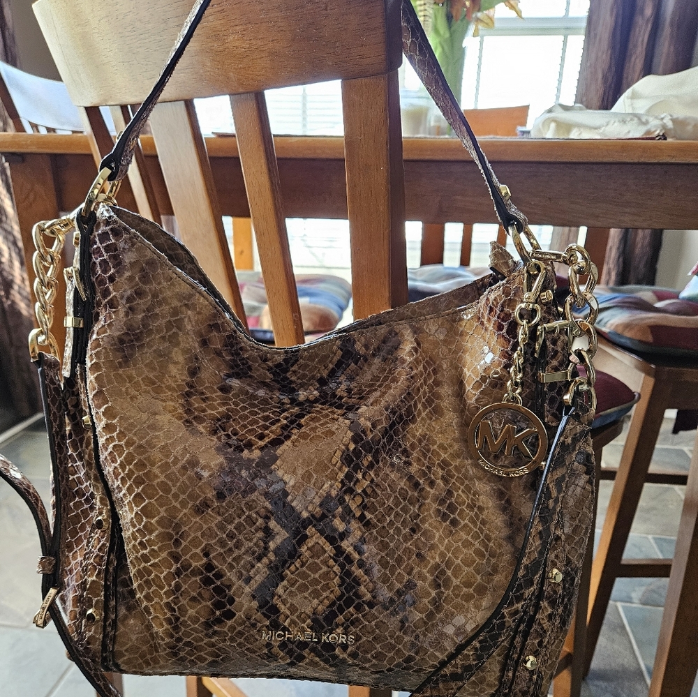 Michael Kors Brown Snake Print Shoulder Bag